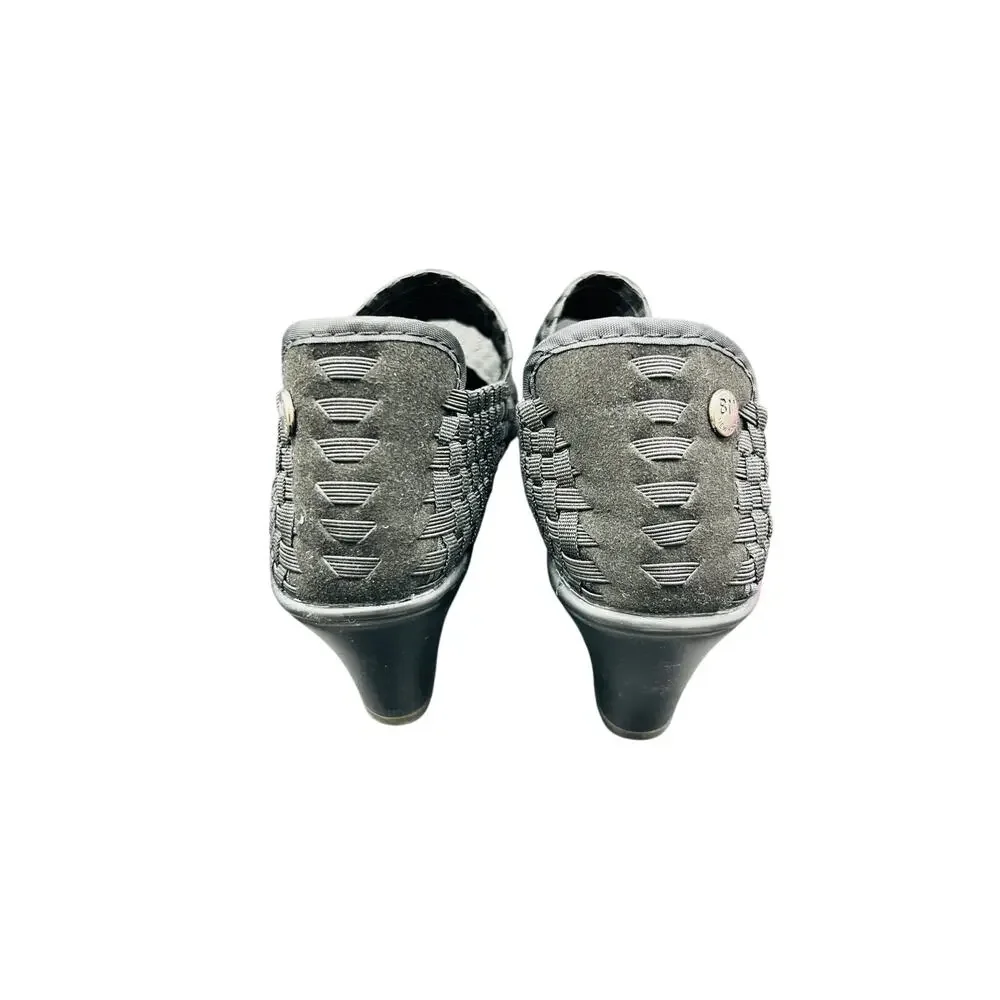 ✨ Bernie Mev Black Woven Heels SZ 38/7 Comfort Stretch Shoes Y2K Workwear Chic